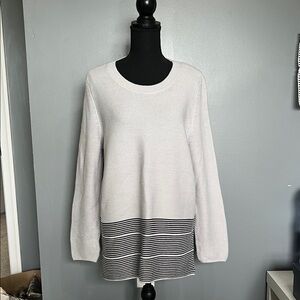 Lord & Taylor White and Black Striped Sweater